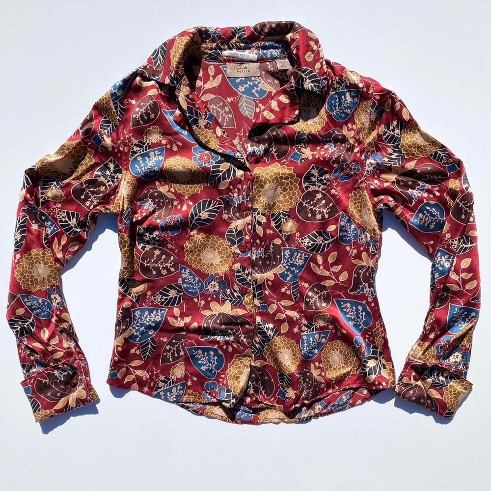 100% silk Multi-color Floral Paisley Long Sleeve Top, Blouse Women's Small Boho